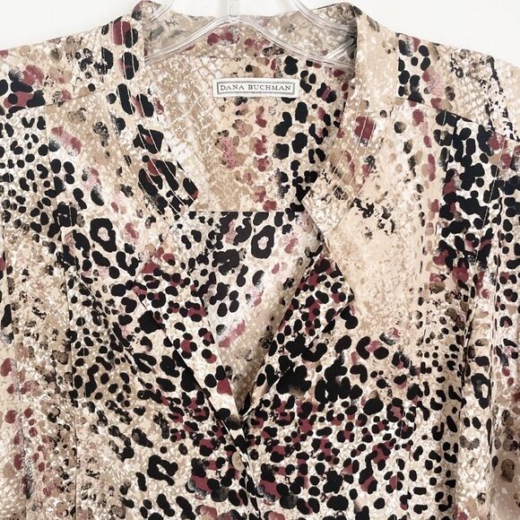 🟢Dana Buchman Animal Print Blouse Size L - Picture 3 of 7